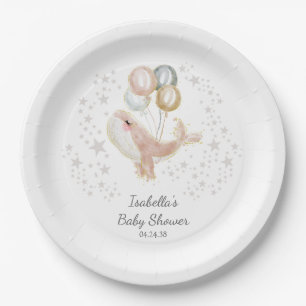 Roze en gouden Waterverf Kute Whale Baby shower Papieren Bordje