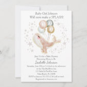 Roze en Gouden Waterverf Leuk Walvis Baby shower Kaart (Voorkant)