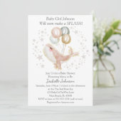 Roze en Gouden Waterverf Leuk Walvis Baby shower Kaart (Staand voorkant)