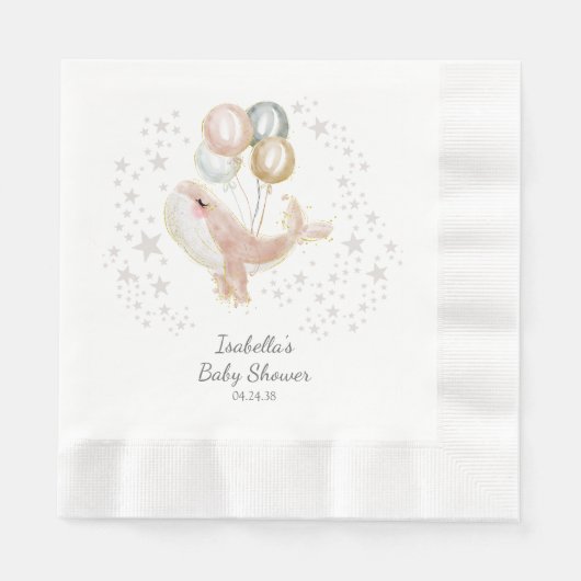 Roze en Gouden Waterverf Leuk Walvis Baby shower Servet (Voorkant)