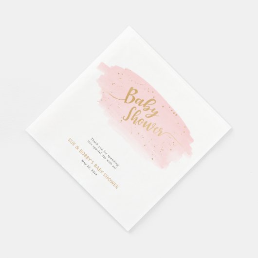 Roze en Gouden Waterverf Meisje Baby shower Servet (Hoek)