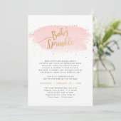 Roze en Gouden Waterverf Meisje Baby Sprinkle Kaart (Staand voorkant)