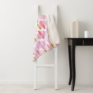 Roze en gouden Waterverf Paint Sherpa Blanket Deken