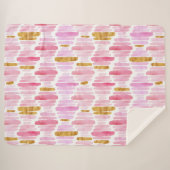 Roze en gouden Waterverf Paint Sherpa Blanket Sherpa Deken (Voorkant (horizontaal))