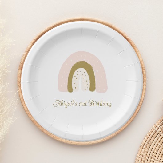 Roze en Gouden Waterverf Rainbow Verjaardagsfeest Papieren Bordje