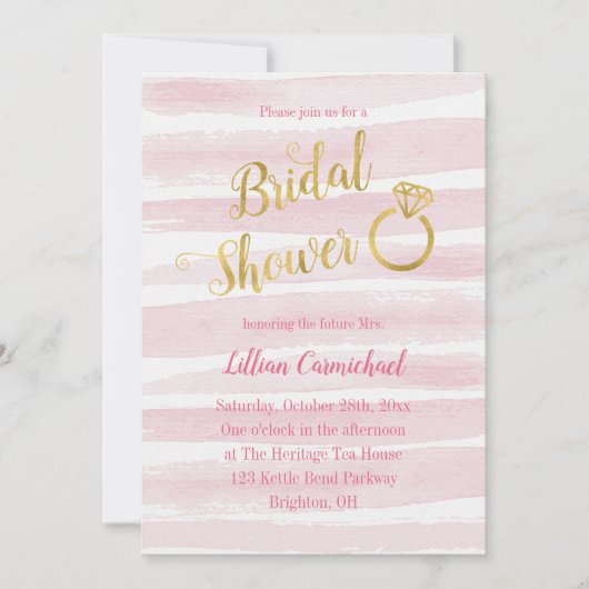 Roze en gouden Waterverf Stripes Vrijgezellenfeest Kaart (Voorkant)