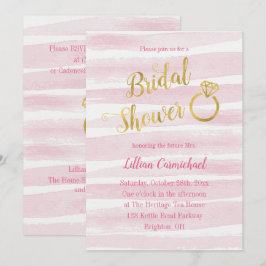 Roze en gouden Waterverf Stripes Vrijgezellenfeest Kaart