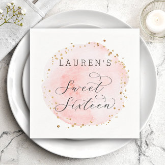 Roze en Gouden Waterverf Sweet Sixteen Servet
