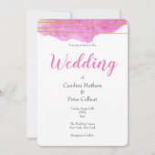 Roze en gouden Waterverf Uitnodiging tot bruiloft (Voorkant)
