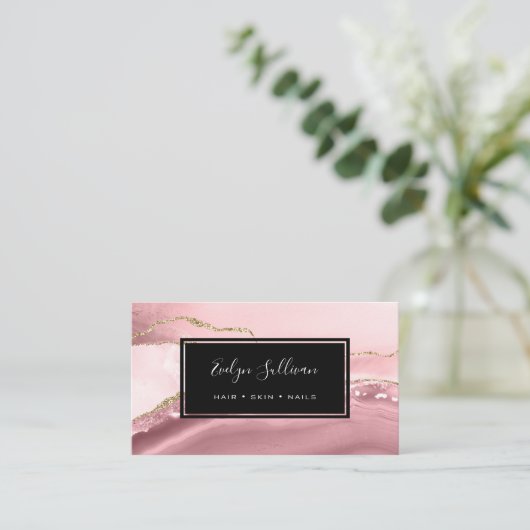 roze en gouden waterverf visitekaartje (Staand voorkant)