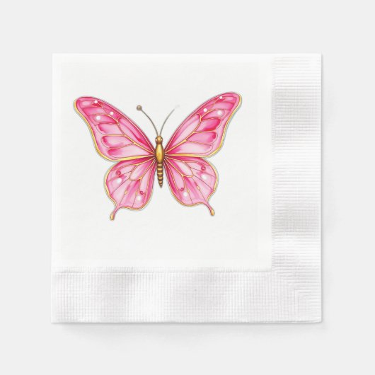 Roze en gouden Waterverf vlinder Servet (Voorkant)