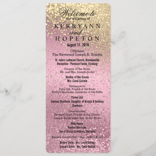 Roze en gouden weddenschappen programmakaart (Voorkant)