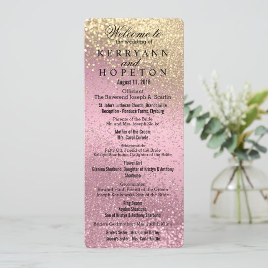 Roze en gouden weddenschappen programmakaart (Staand voorkant)