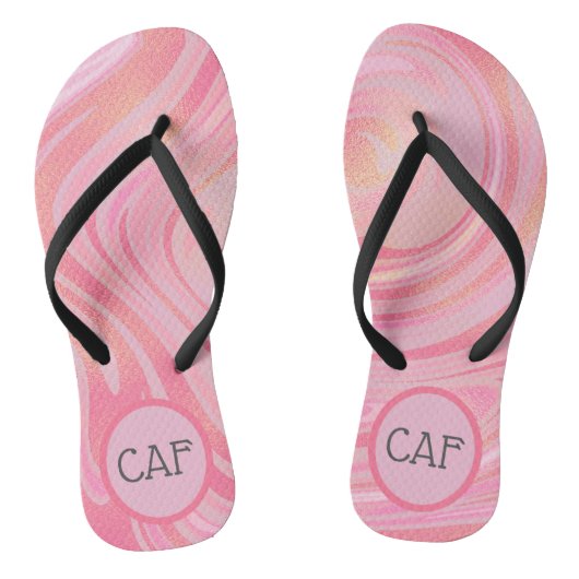 Roze en gouden wervelmarmer met monogram teenslippers (Voetbed)