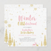 Roze en gouden winter Onederland 1e eerste verjaar Kaart (Voorkant / Achterkant)