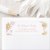 Roze en gouden winter sneeuwvlok retouradres etiket (Insitu)