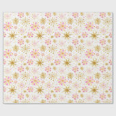 Roze en Gouden Winter Sneeuwvlokken Patroon Cadeaupapier (Vlak)