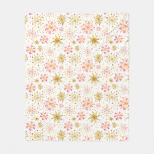 Roze en Gouden Wintervlokken Fleece Deken