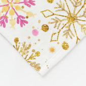 Roze en Gouden Wintervlokken Fleece Deken (Hoek)
