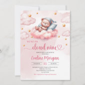 Roze en gouden wolk negen meisje baby shower kaart (Voorkant)