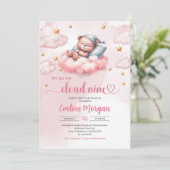 Roze en gouden wolk negen meisje baby shower kaart (Staand voorkant)