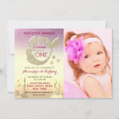 Roze en gouden zeemeermin 1e verjaardag kaart (Voorkant)