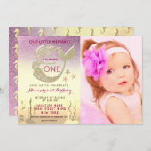Roze en Gouden Zeemeermin 1e Verjaardag Kaart (Voorkant / Achterkant)