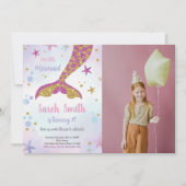 Roze en Gouden Zeemeermin Glitter Tail Verjaardag Kaart (Voorkant)