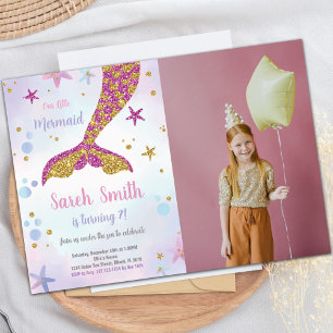 Roze en Gouden Zeemeermin Glitter Tail Verjaardag Kaart