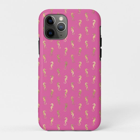 Roze en gouden zeepaardherhalingspatroon Case-Mate iPhone case (Achterkant)