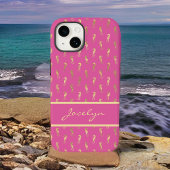Roze en Gouden Zeepaardjes Patroon met Monogram Case-Mate iPhone Case
