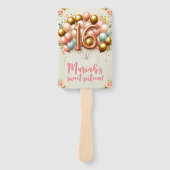 Roze en Gouden Zoet Zestiende Verjaardagsfeestje Handwaaier (Voorkant)