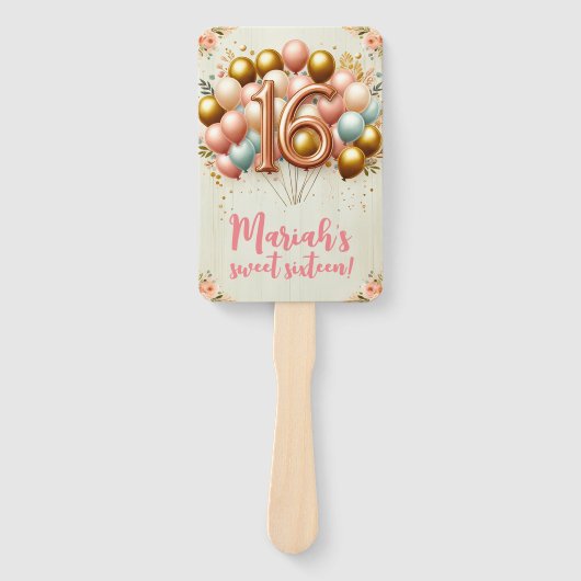 Roze en Gouden Zoet Zestiende Verjaardagsfeestje Handwaaier (Voorkant)