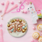 Roze en Gouden Zoet Zestiende Verjaardagsfeestje Papieren Bordje (Feest)