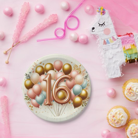 Roze en Gouden Zoet Zestiende Verjaardagsfeestje Papieren Bordje (Feest)