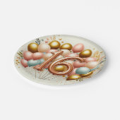 Roze en Gouden Zoet Zestiende Verjaardagsfeestje Papieren Bordje (Gekanteld)