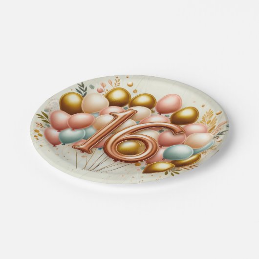 Roze en Gouden Zoet Zestiende Verjaardagsfeestje Papieren Bordje (Gekanteld)