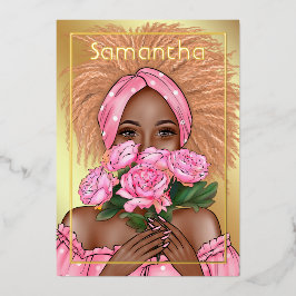 Roze en gouden zwarte feestdag folie uitnodiging