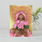 Roze en gouden zwarte feestdag folie uitnodiging (Staand Voorkant)