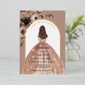 Roze en goudflens Arch Quinceañera Real Folie Uitnodiging (Staand Voorkant)