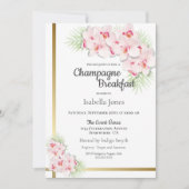 Roze en goudflens Bridal Champagne Breakfast Kaart (Voorkant)