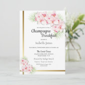 Roze en goudflens Bridal Champagne Breakfast Kaart (Staand voorkant)