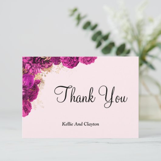 Roze en goudflens Dank je kaarten (Staand voorkant)
