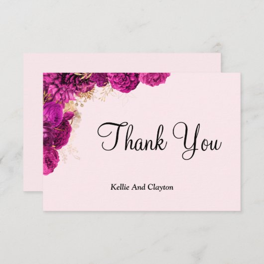 Roze en goudflens Dank je kaarten (Voorkant / Achterkant)