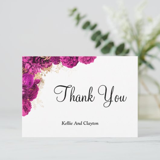 Roze en goudflens Dank je kaarten (Staand voorkant)