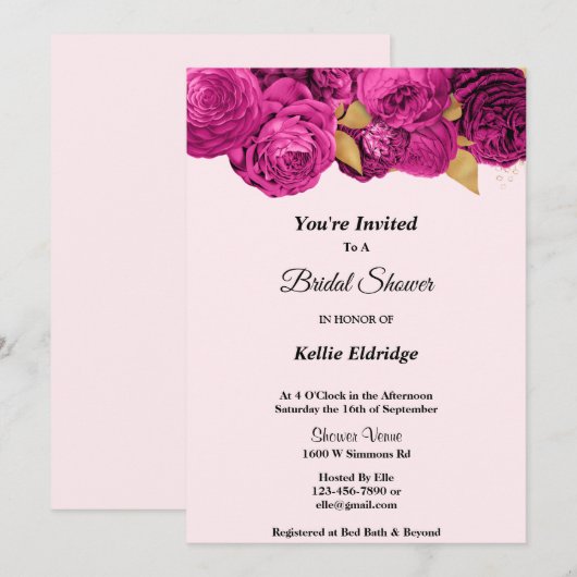 Roze en goudflesjes met bridale douche kaart (Voorkant / Achterkant)