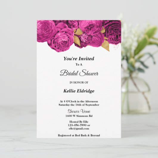 Roze en goudflesjes met bridale douche kaart (Staand voorkant)