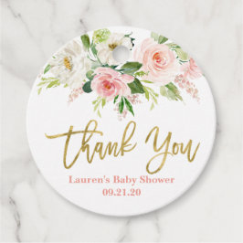 Roze en goudfloraal bedankjes labels