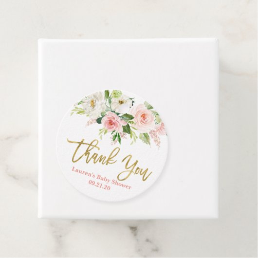 Roze en goudfloraal bedankjes labels (In situ)