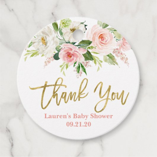 Roze en goudfloraal bedankjes labels (Voorkant)